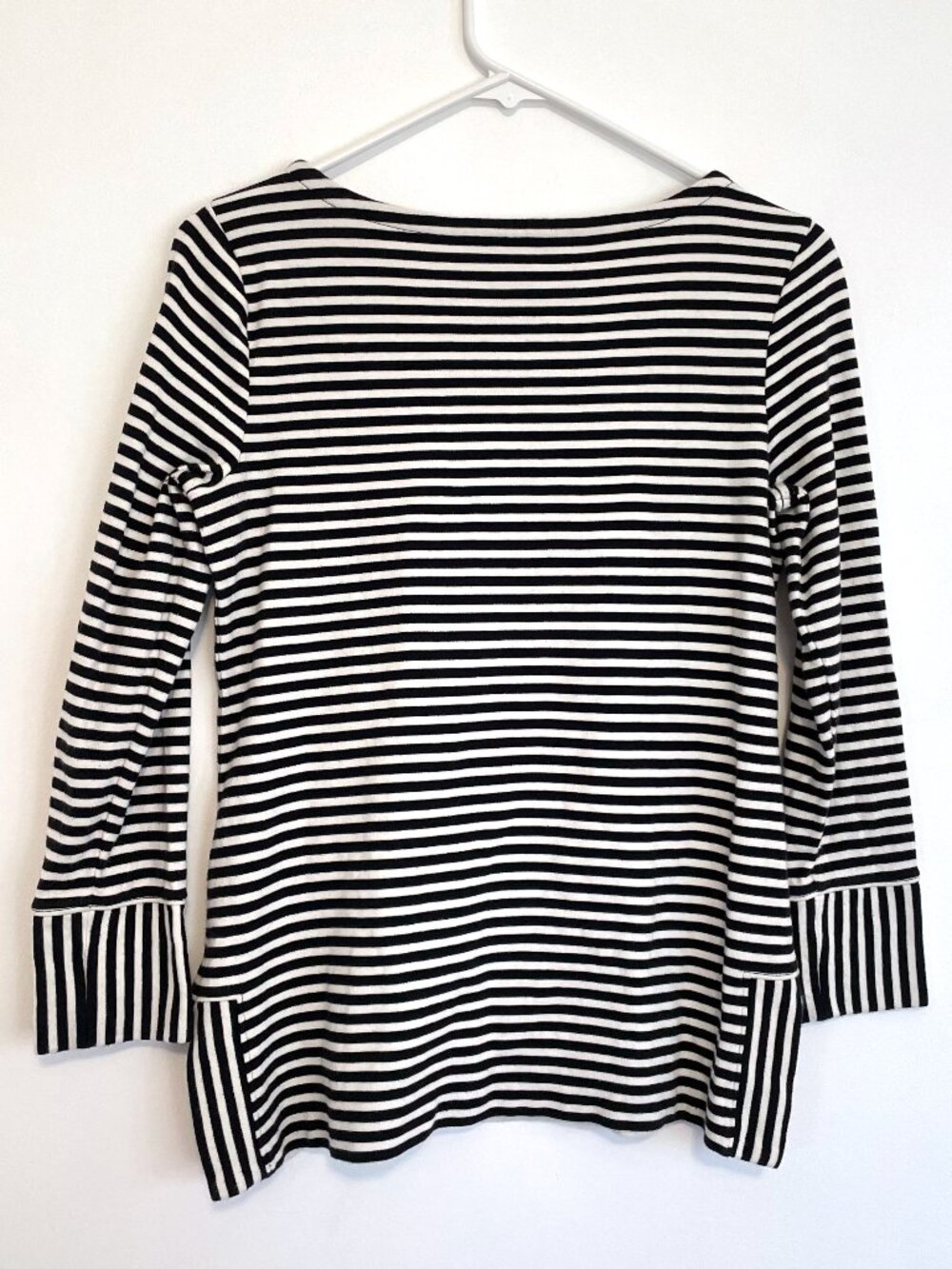 TALBOTS Bateau Neck Striped Tunic Black White Long Sleeve Cotton PETITE Small PS - Picture 13 of 15